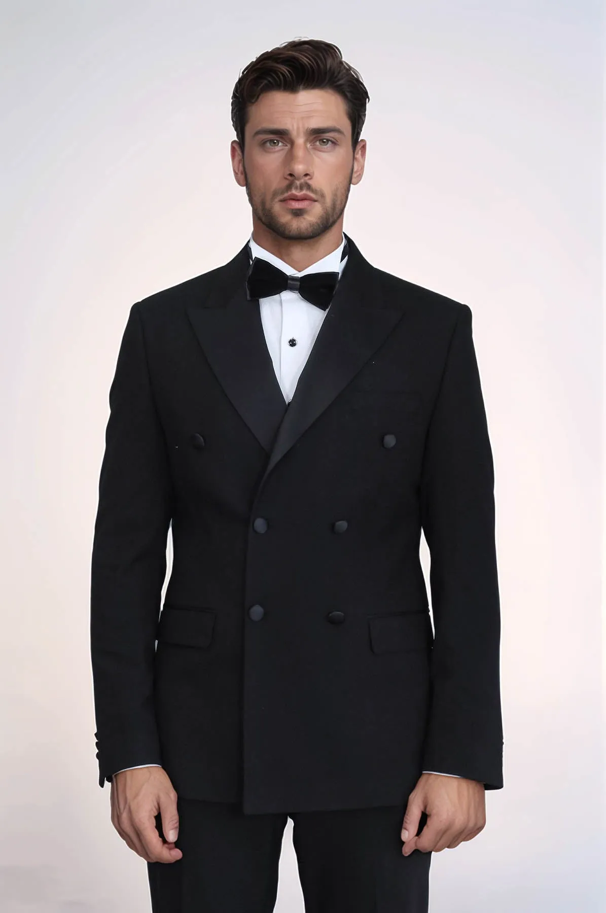 Slim Fit Double-Breasted Black Tuxedo Suit with Satin Lapel – Wessi sold by Wessi product image thumbnail 3