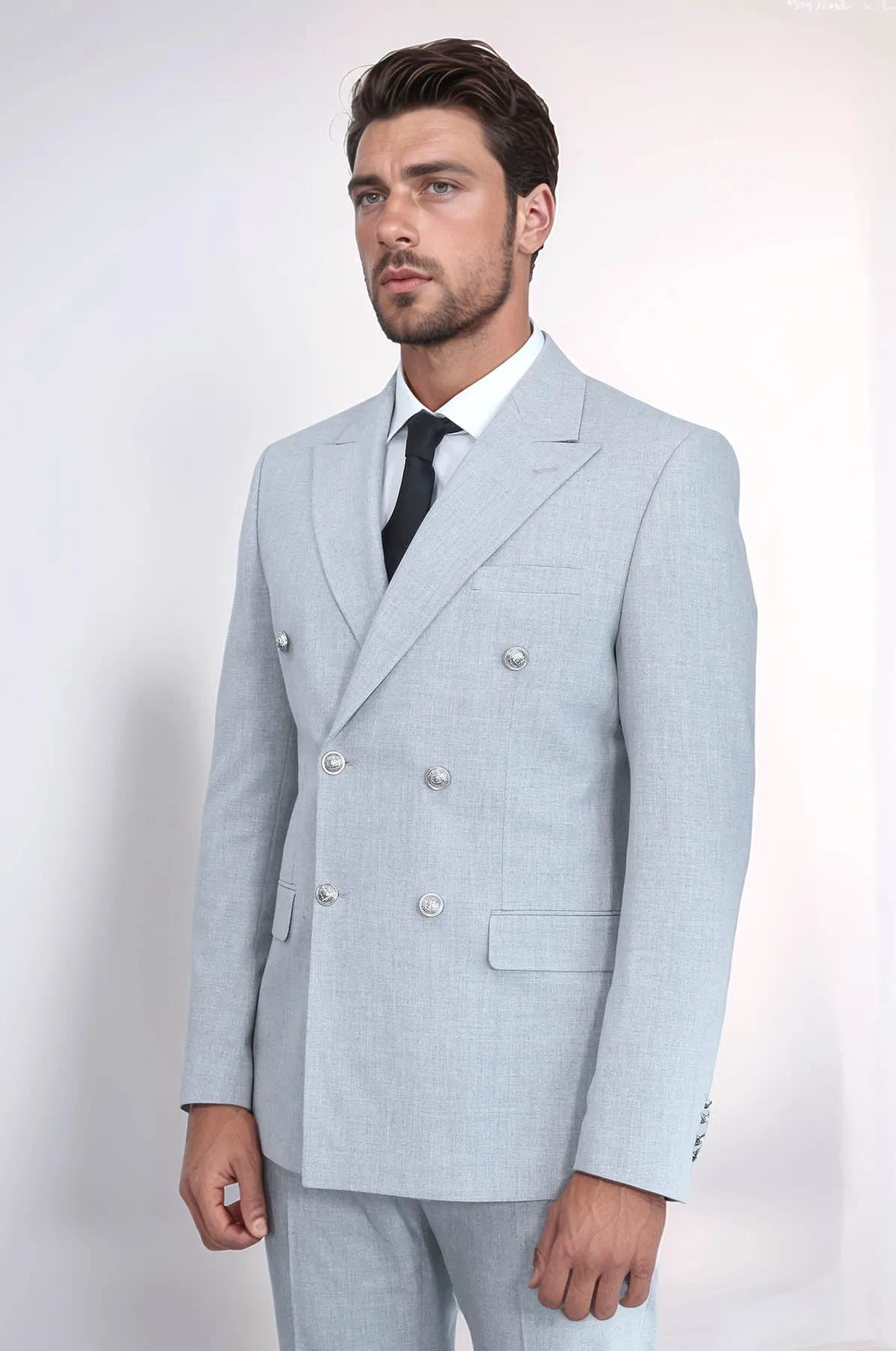 Modern Fit Double-Breasted Grey Men’s Suit with Silver-Tone Metal Buttons – Wessi sold by Wessi product image thumbnail 4