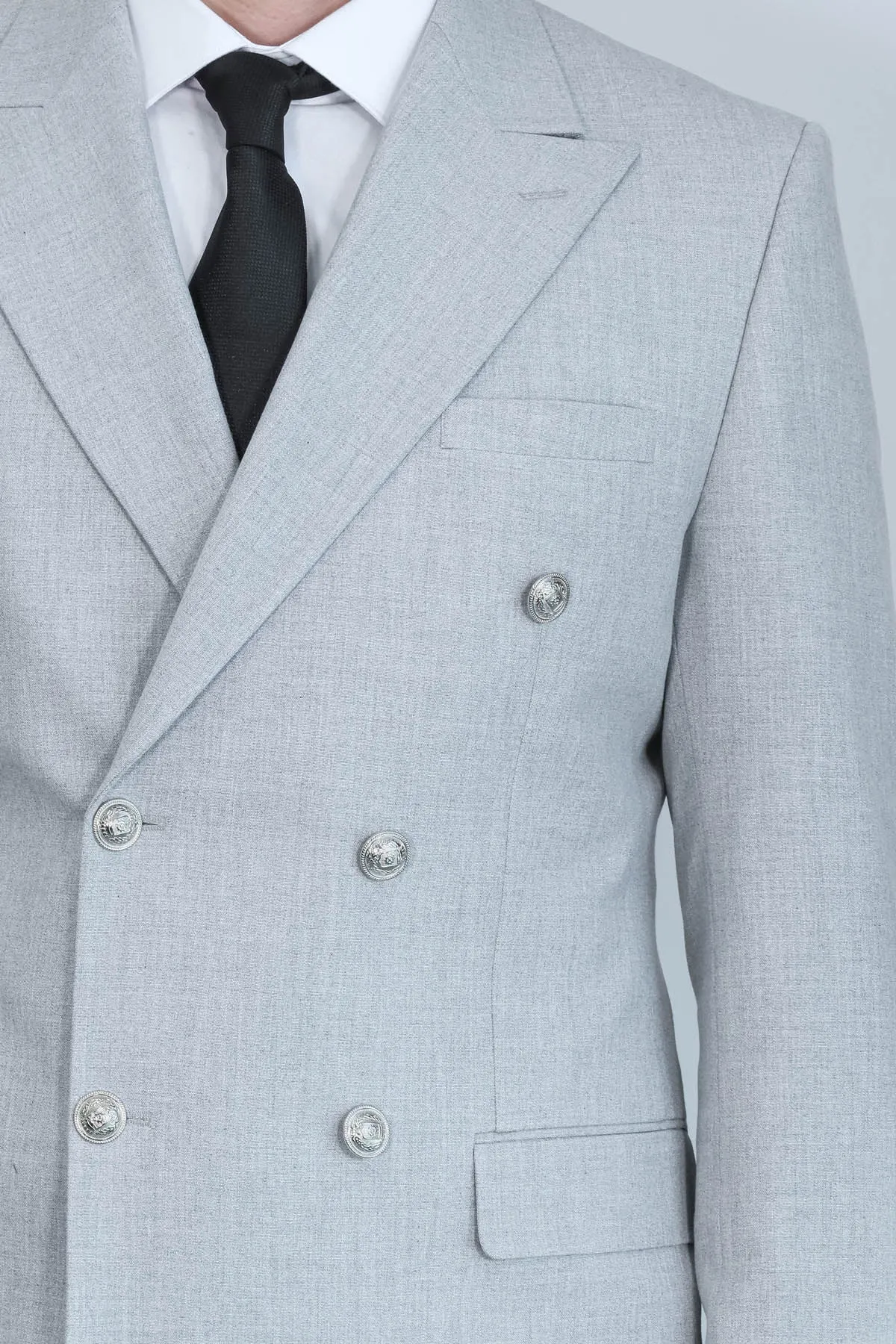 Modern Fit Double-Breasted Grey Men’s Suit with Silver-Tone Metal Buttons – Wessi sold by Wessi product image thumbnail 2