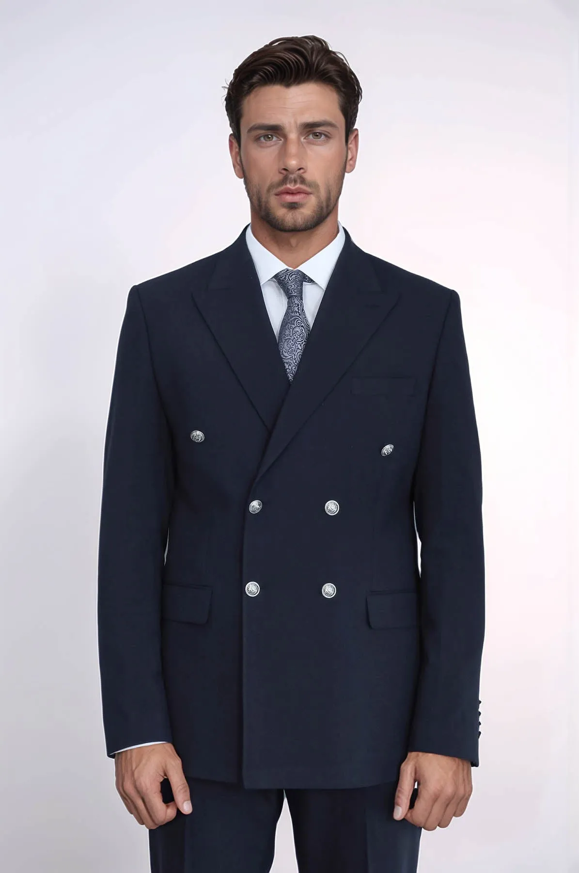 Slim Fit Double-Breasted Navy Men’s Suit with Silver-Tone Metal Buttons – Wessi sold by Wessi product image thumbnail 3