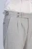 Gray Double-Pleated High-Waisted Slim Fit Trousers with Side Buckles – Wessi sold by Wessi