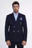 Navy Blue Solid Slim Fit Double-Breasted Blazer with Silver Metal Buttons – Wessi sold by Wessi