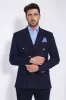 Navy Blue Solid Slim Fit Double-Breasted Blazer with Silver Metal Buttons – Wessi sold by Wessi