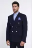 Navy Blue Solid Slim Fit Double-Breasted Blazer with Silver Metal Buttons – Wessi sold by Wessi