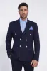 Navy Blue Solid Slim Fit Double-Breasted Blazer with Silver Metal Buttons – Wessi sold by Wessi