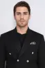 Black Solid Slim Fit Double-Breasted Blazer with Silver Metal Buttons – Wessi sold by Wessi