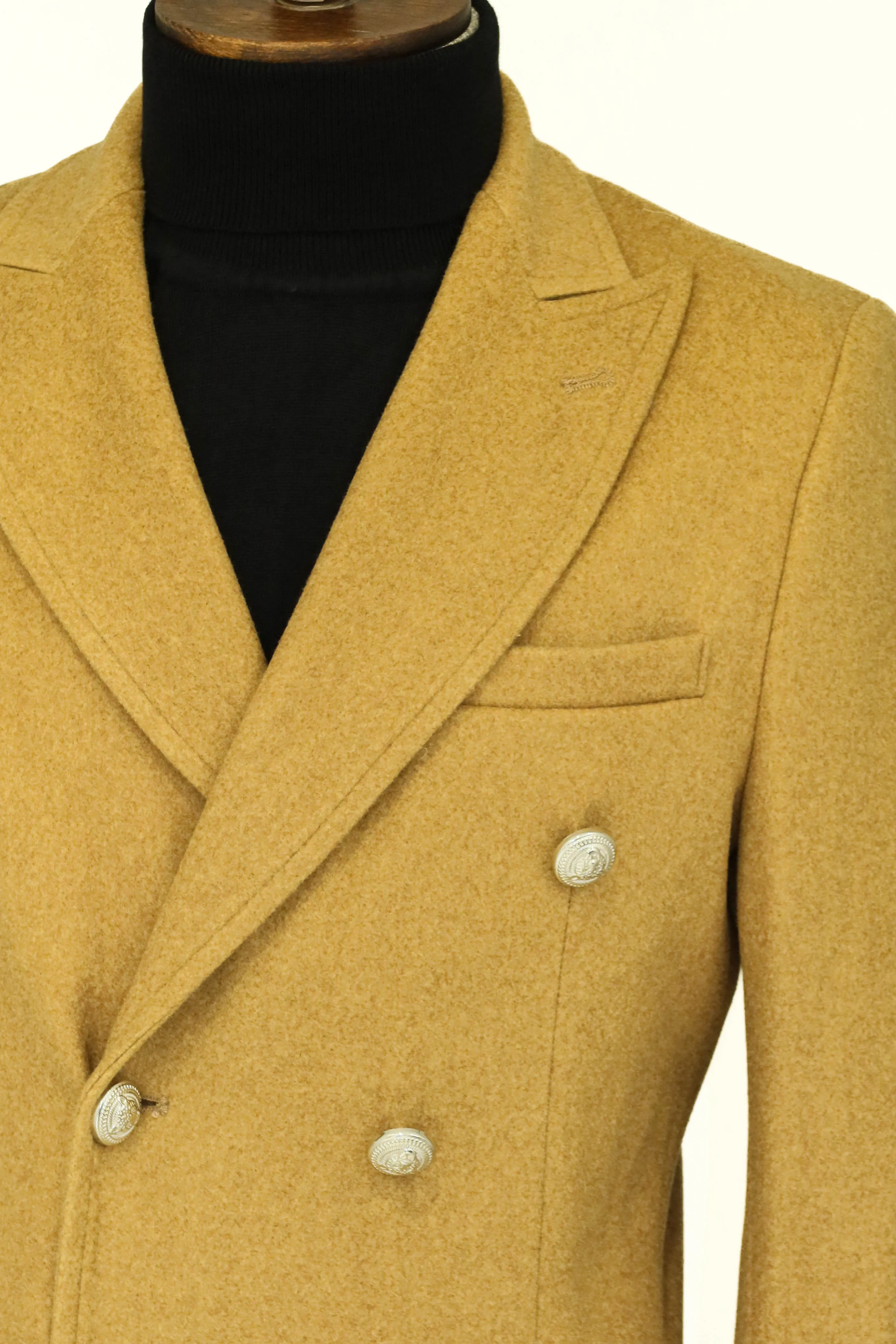 Metal Buttons Wool Cashmere Tan Men Double Breasted Coat - Wessi sold by Wessi product image thumbnail 2