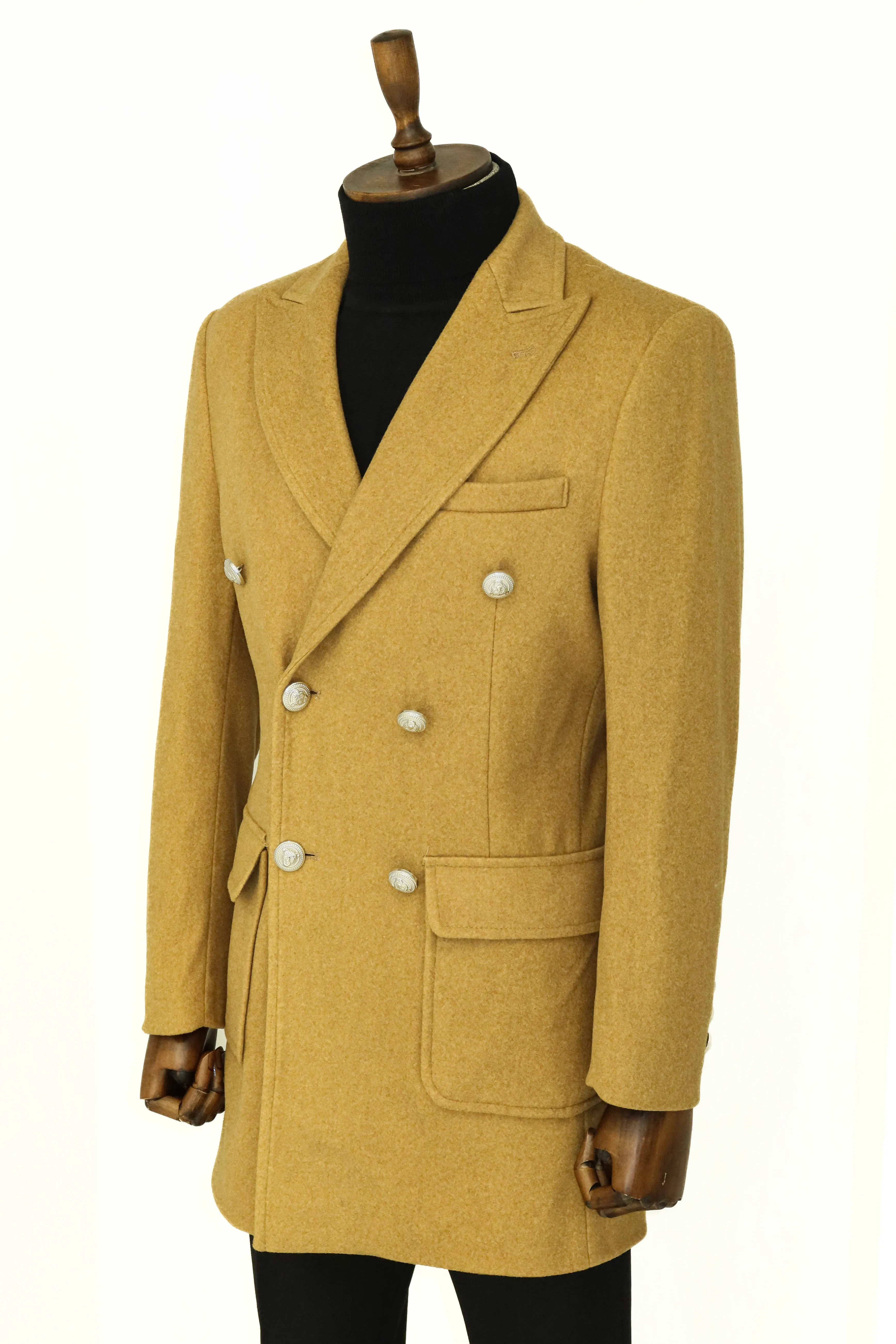 Metal Buttons Wool Cashmere Tan Men Double Breasted Coat - Wessi sold by Wessi product image thumbnail 3