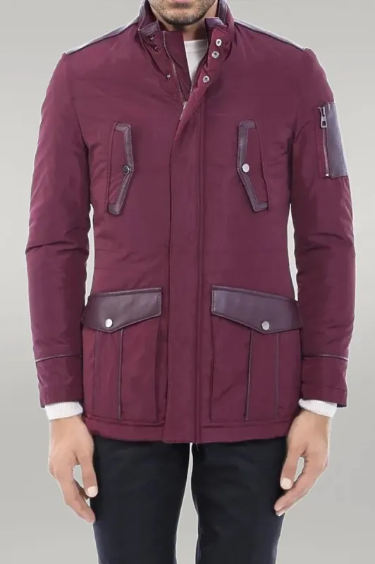 Leather Modeled Burgundy Slim Fit Quilted Jacket - Wessi sold by Wessi