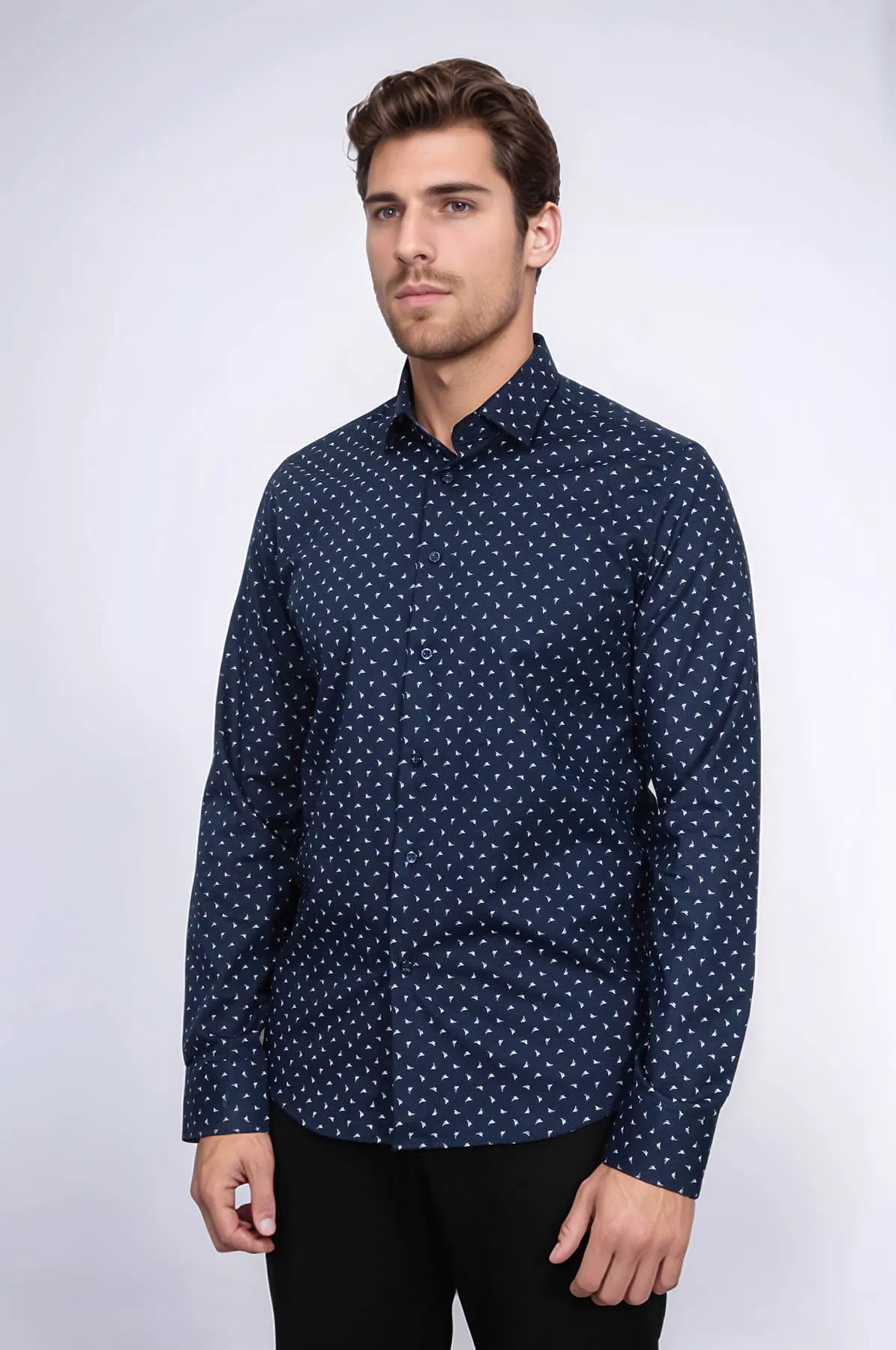 Men’s Navy Shirt with Minimal White Pattern – Wessi sold by Wessi product image thumbnail 5