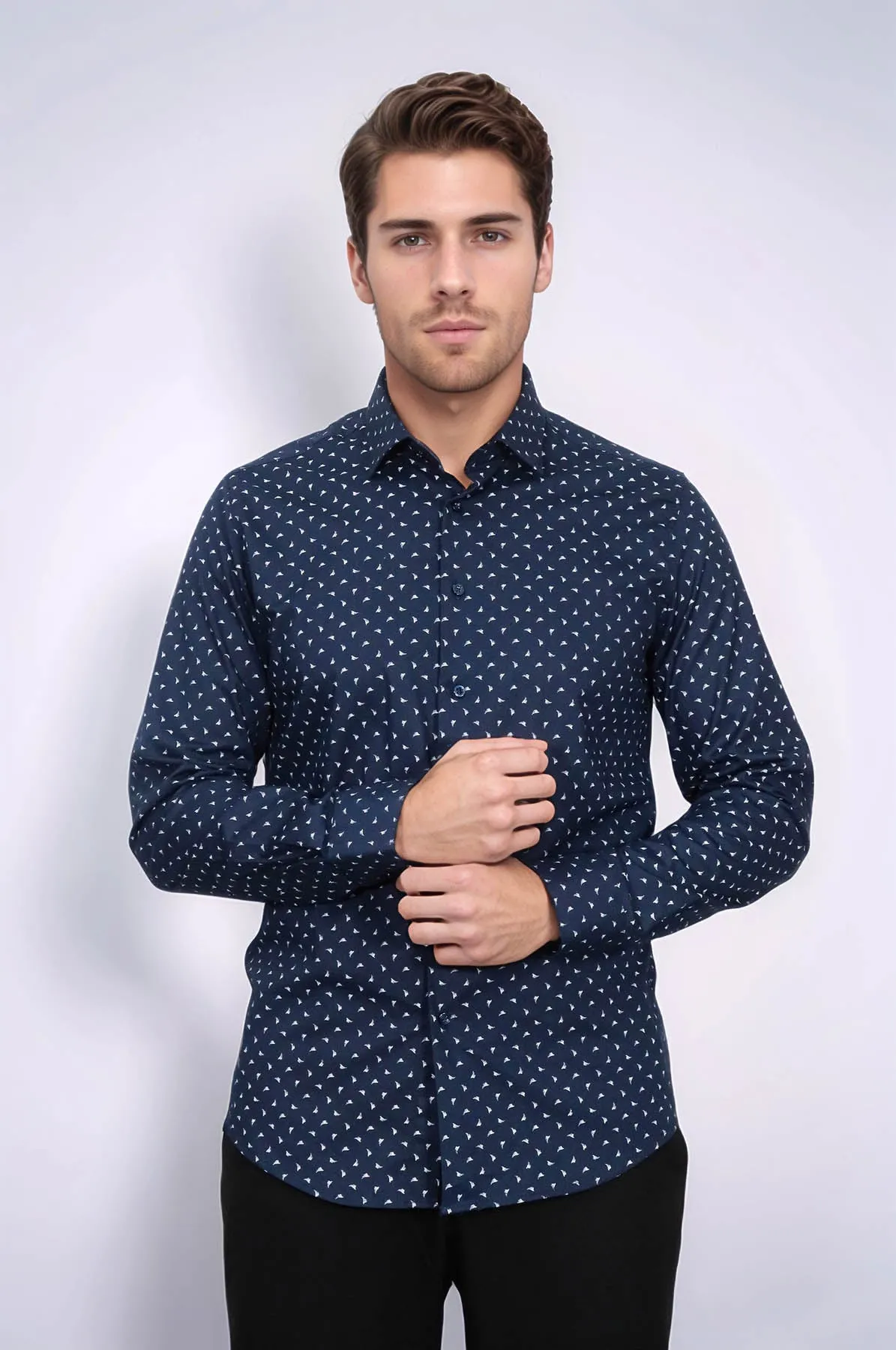 Men’s Navy Shirt with Minimal White Pattern – Wessi sold by Wessi product image thumbnail 4