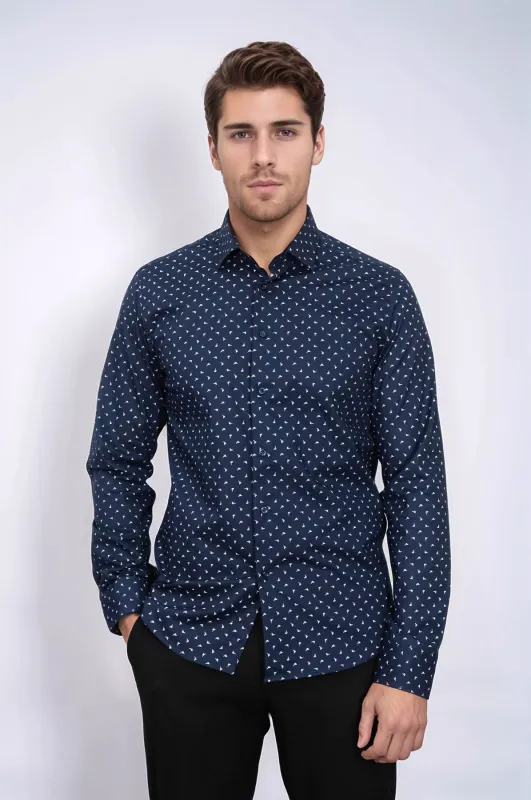 Men’s Navy Shirt with Minimal White Pattern – Wessi sold by Wessi
