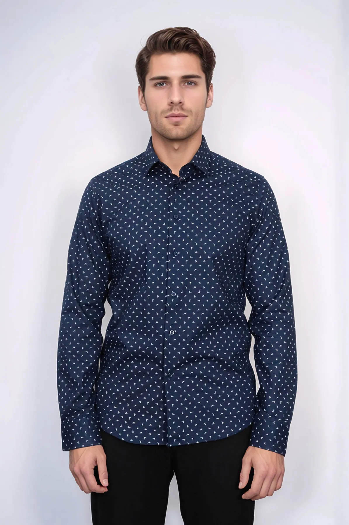 Men’s Navy Shirt with Minimal White Pattern – Wessi sold by Wessi product image thumbnail 3