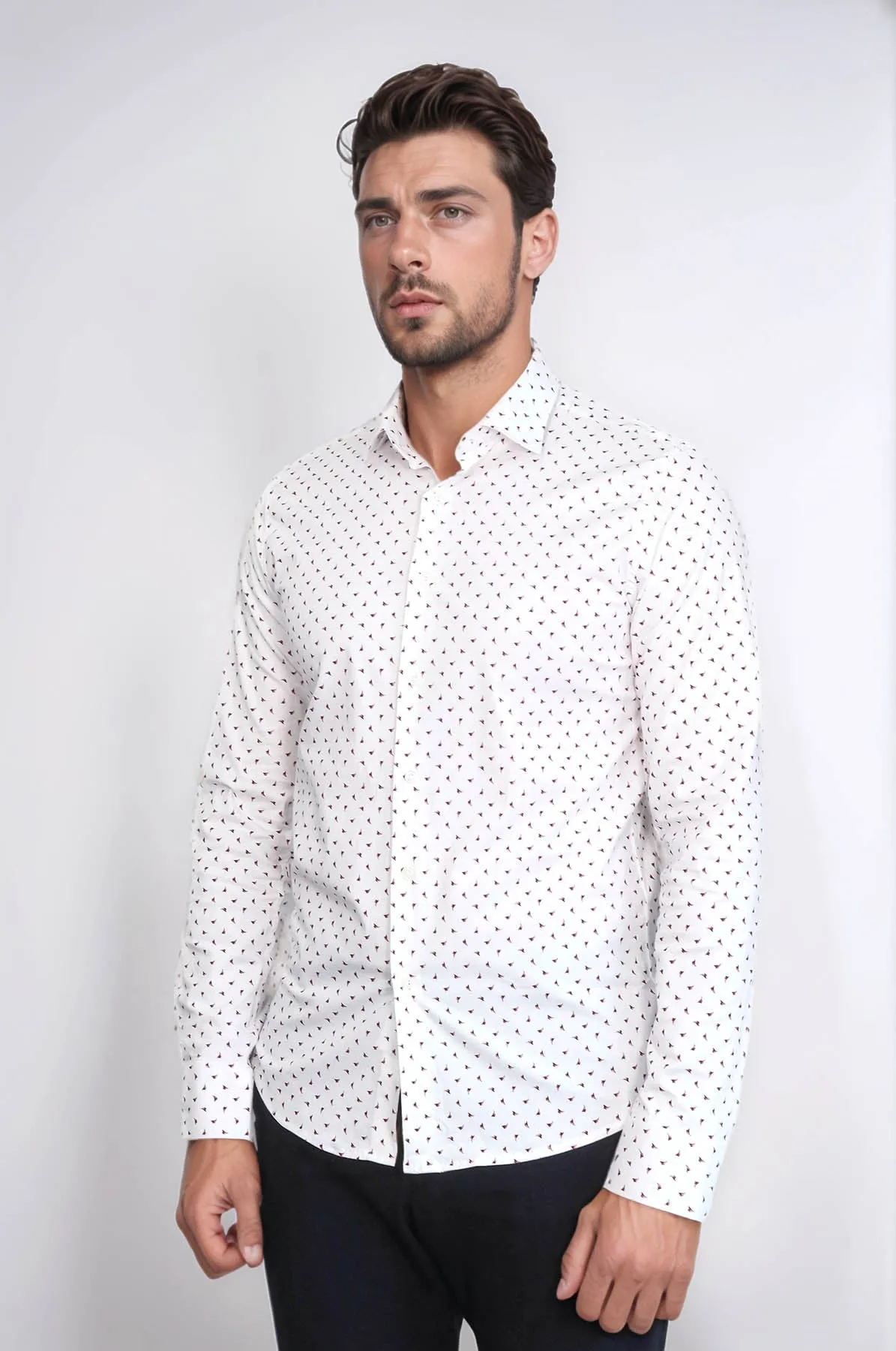 Men’s White Shirt with Minimal Burgundy Pattern – Wessi sold by Wessi product image thumbnail 5