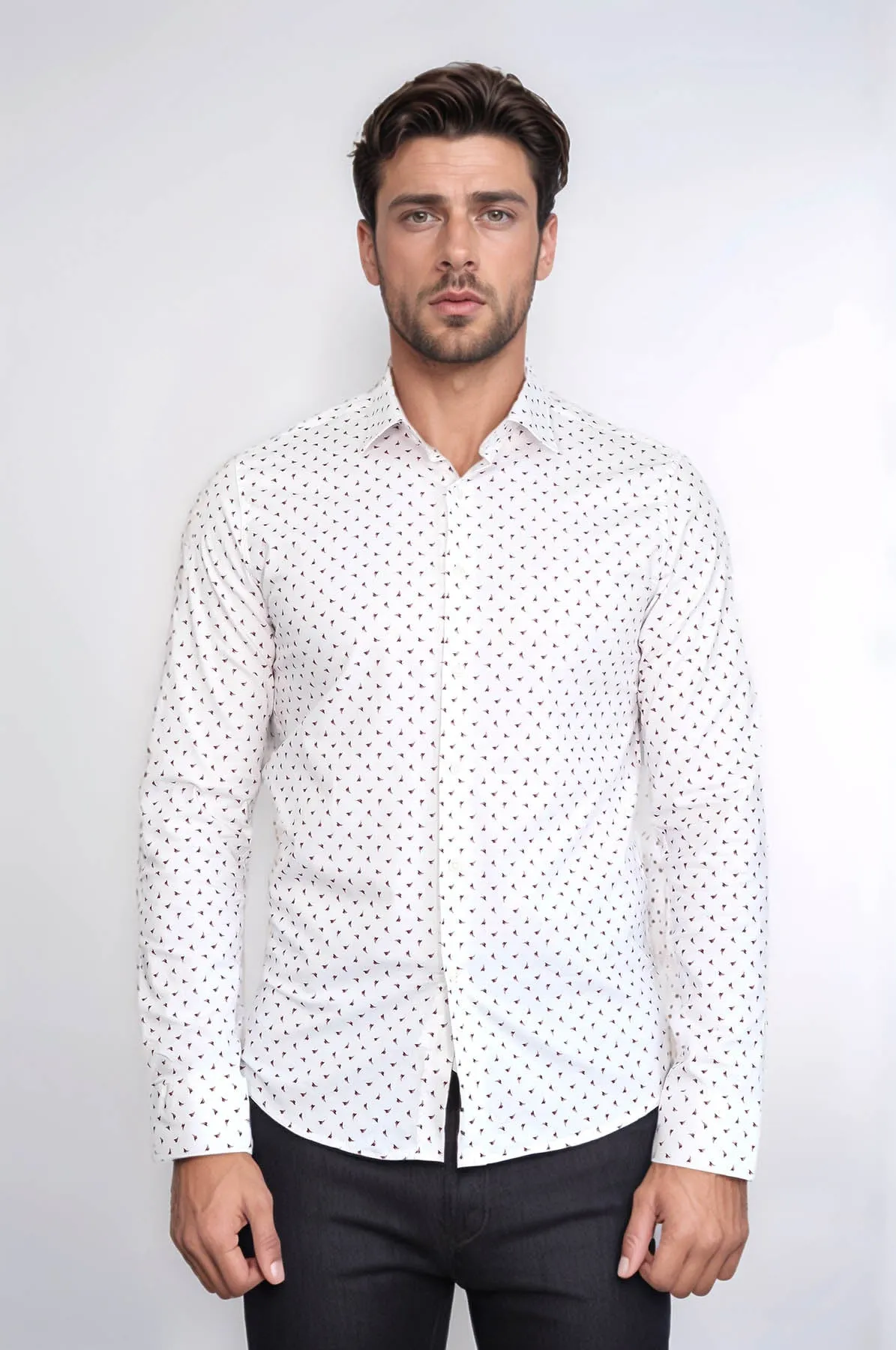 Men’s White Shirt with Minimal Burgundy Pattern – Wessi sold by Wessi product image thumbnail 3