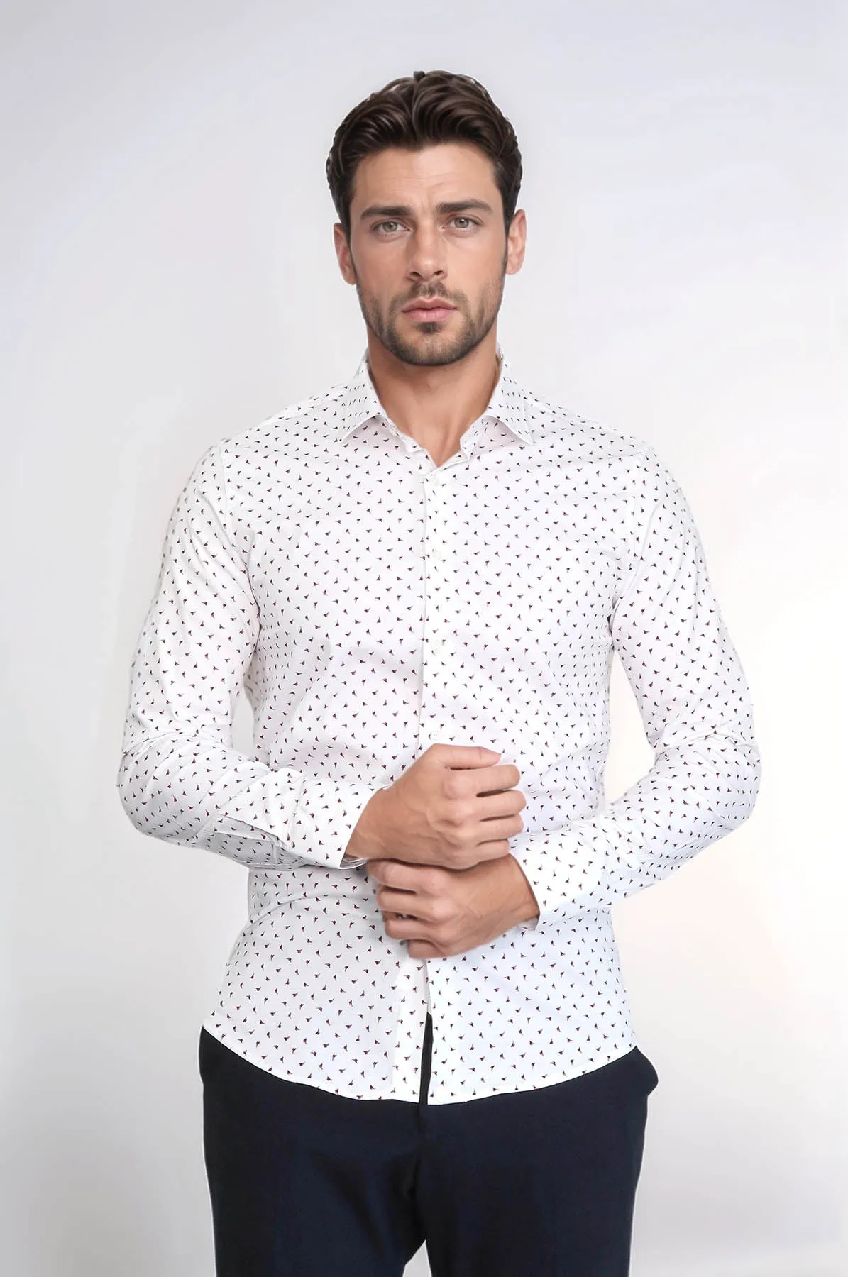 Men’s White Shirt with Minimal Burgundy Pattern – Wessi sold by Wessi product image thumbnail 4
