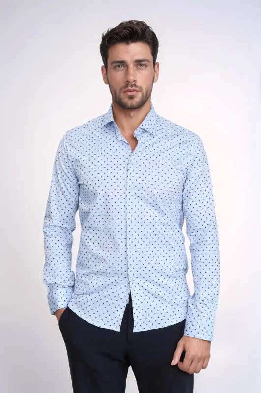 Men’s Light Blue Shirt with Minimal Black Pattern – Wessi sold by Wessi