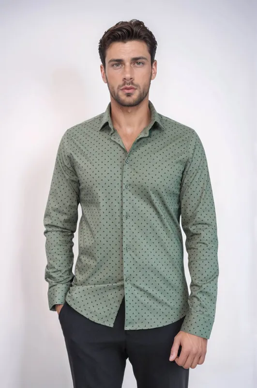 Men’s Khaki Shirt with Minimal Black Pattern – Wessi sold by Wessi