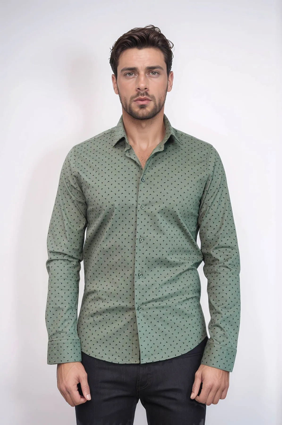 Men’s Khaki Shirt with Minimal Black Pattern – Wessi sold by Wessi product image thumbnail 3