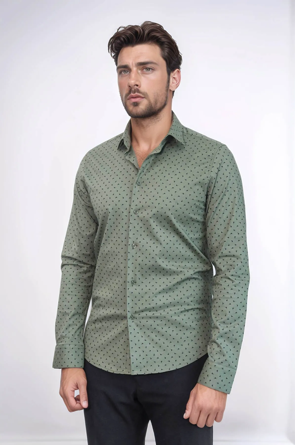 Men’s Khaki Shirt with Minimal Black Pattern – Wessi sold by Wessi product image thumbnail 4