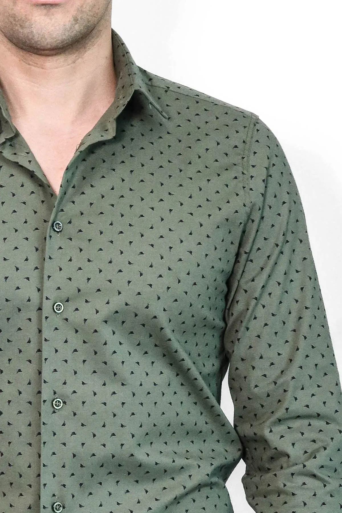 Men’s Khaki Shirt with Minimal Black Pattern – Wessi sold by Wessi product image thumbnail 2