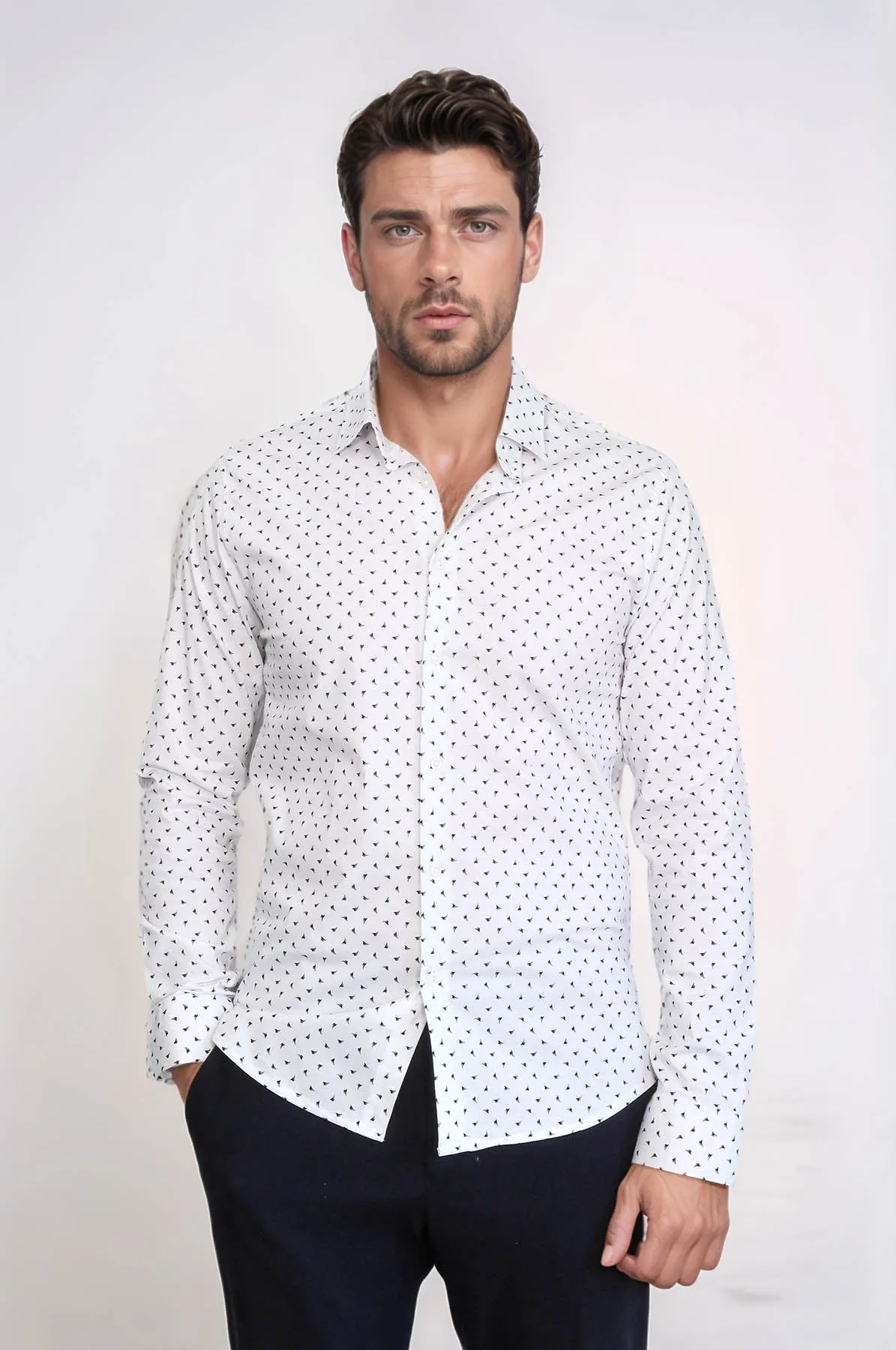 Men’s White Shirt with Minimal Black Pattern – Wessi sold by Wessi