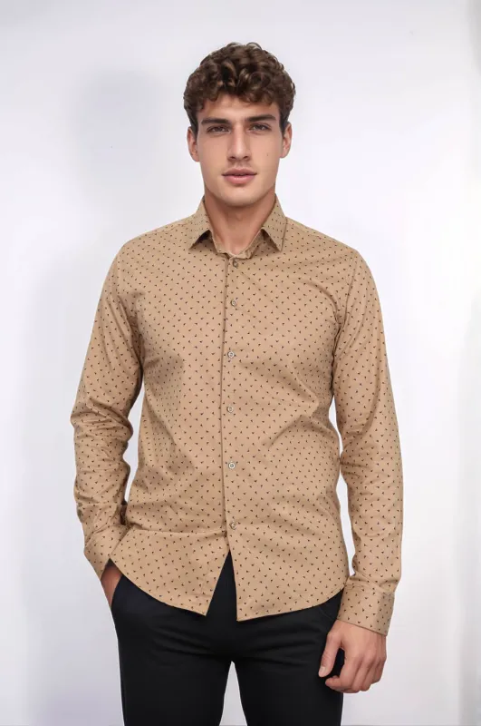 Men’s Beige Shirt with Minimal Black Pattern – Wessi sold by Wessi