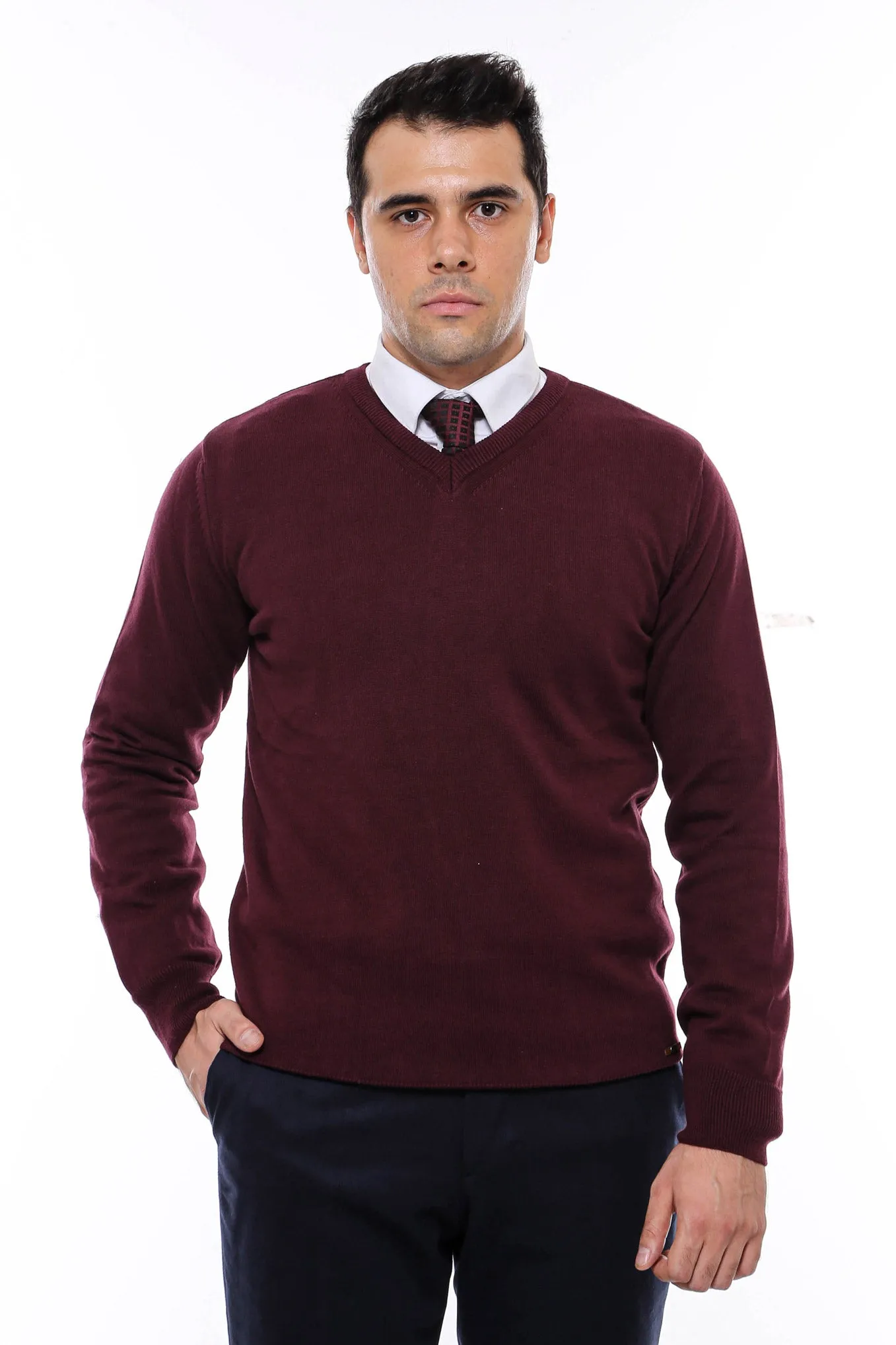 V Neck Burgundy Men's Knitwear - Wessi sold by Wessi