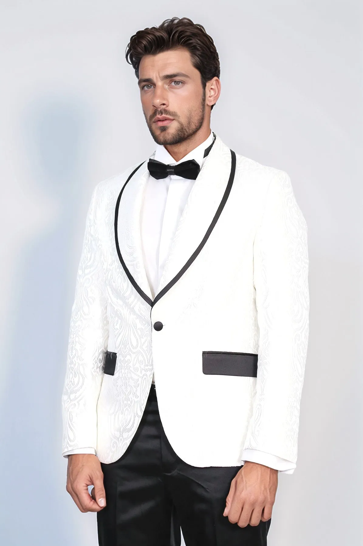 Damask Patterned Shawl Collar White Tuxedo - Wessi sold by Wessi product image thumbnail 3