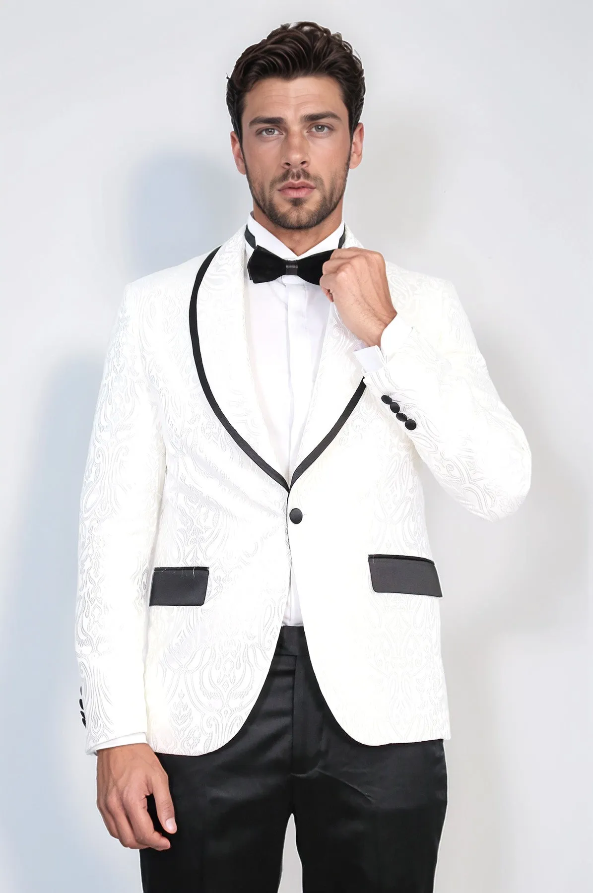 Damask Patterned Shawl Collar White Tuxedo - Wessi sold by Wessi product image thumbnail 5