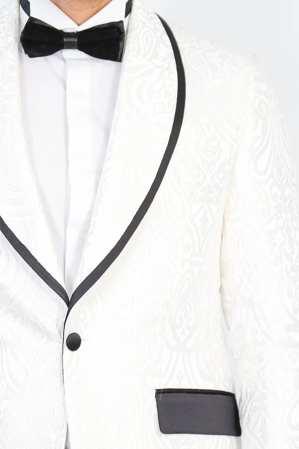 Damask Patterned Shawl Collar White Tuxedo - Wessi sold by Wessi product image thumbnail 2