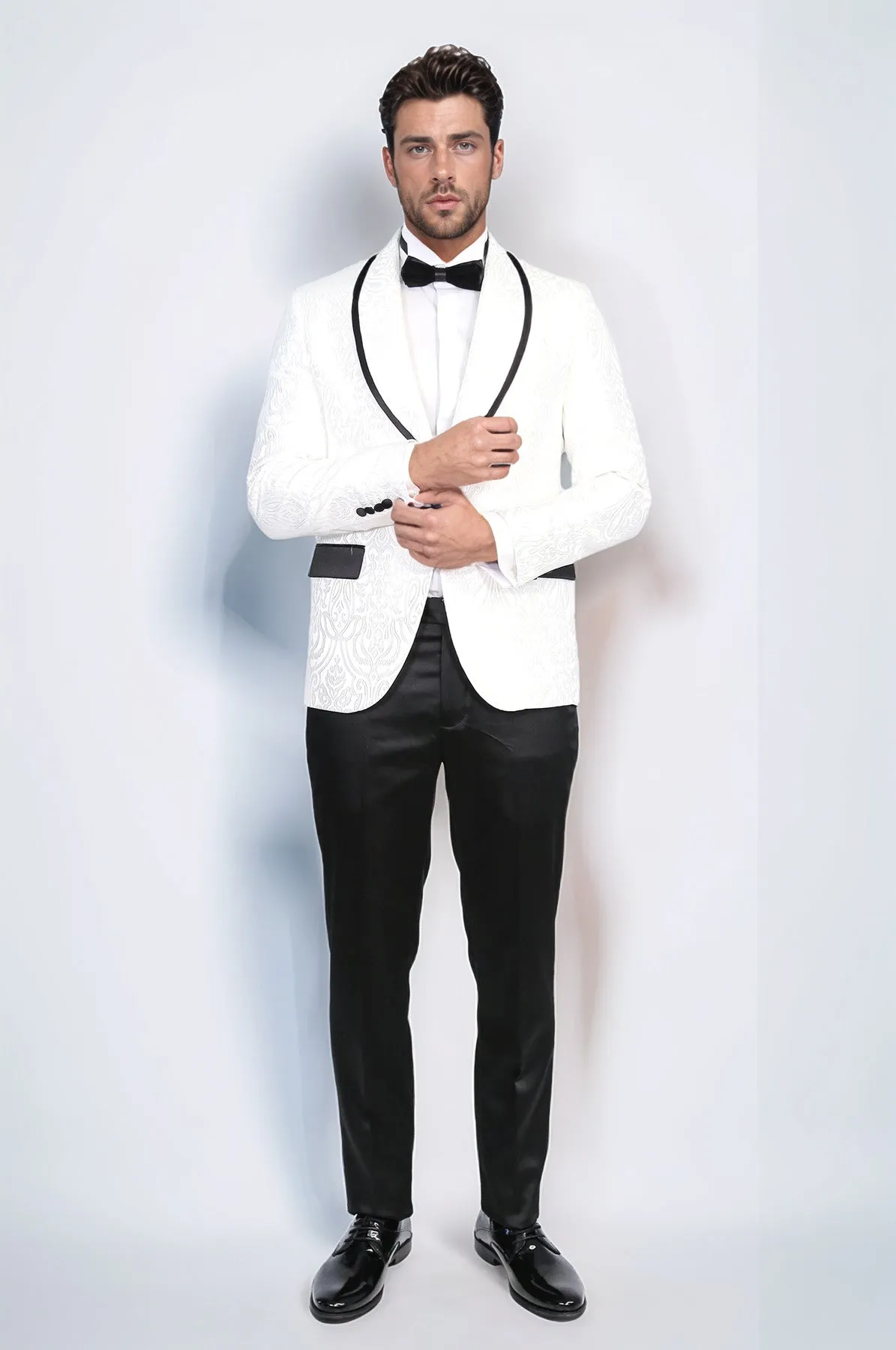 Damask Patterned Shawl Collar White Tuxedo - Wessi sold by Wessi product image thumbnail 4