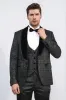Baroque Patterned Velvet Shawl Collar Vested Glittery Black Tuxedo - Wessi sold by Wessi