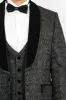Baroque Patterned Velvet Shawl Collar Vested Glittery Black Tuxedo - Wessi sold by Wessi