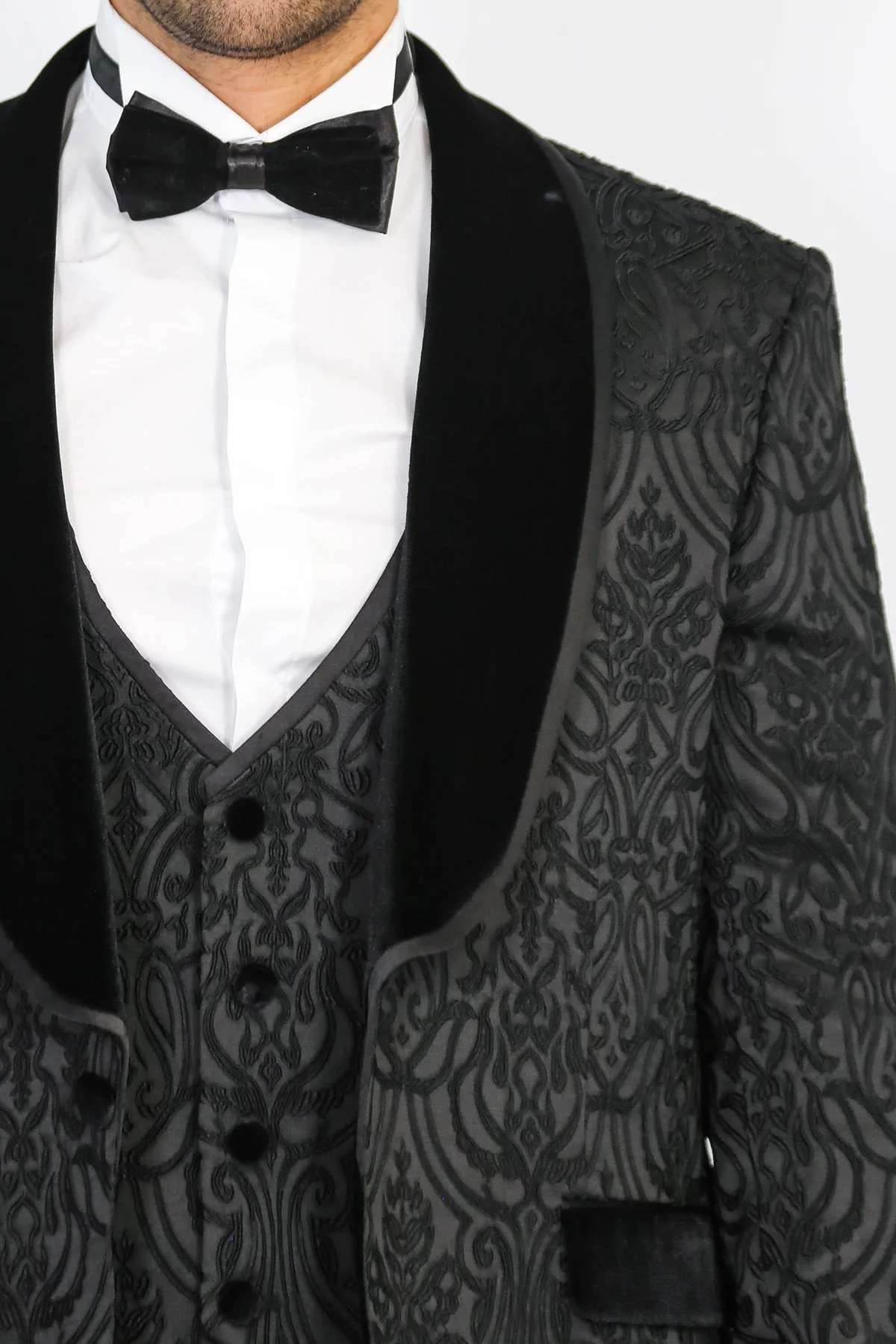 Baroque Patterned Velvet Shawl Collar Vest With Black Tuxedo- Wessi sold by Wessi product image thumbnail 2