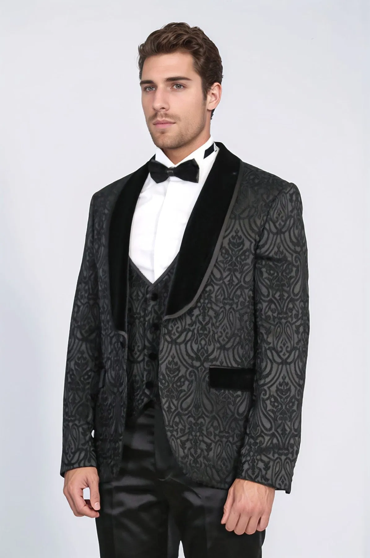 Baroque Patterned Velvet Shawl Collar Vest With Black Tuxedo- Wessi sold by Wessi product image thumbnail 3