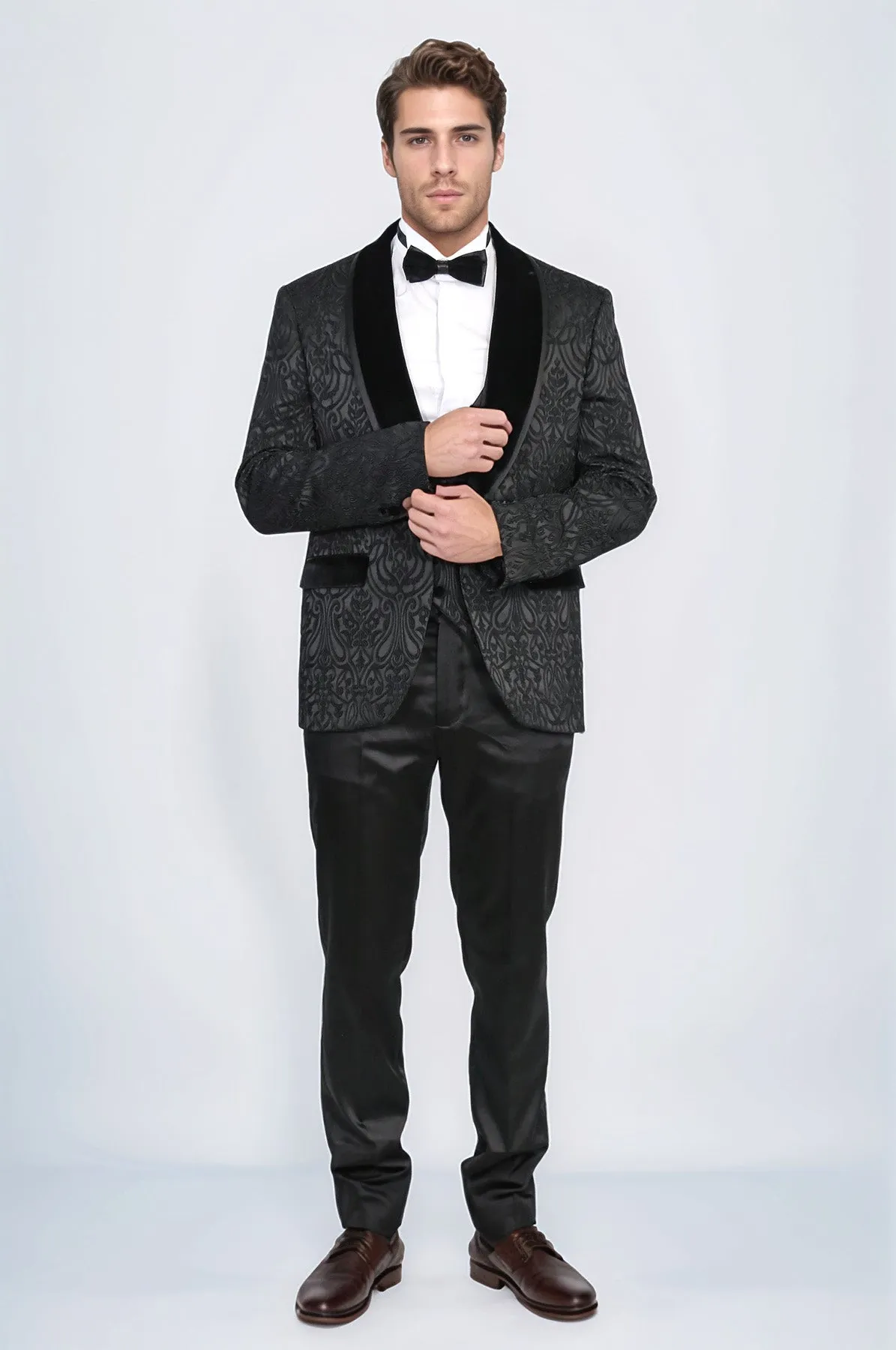 Baroque Patterned Velvet Shawl Collar Vest With Black Tuxedo- Wessi sold by Wessi product image thumbnail 4