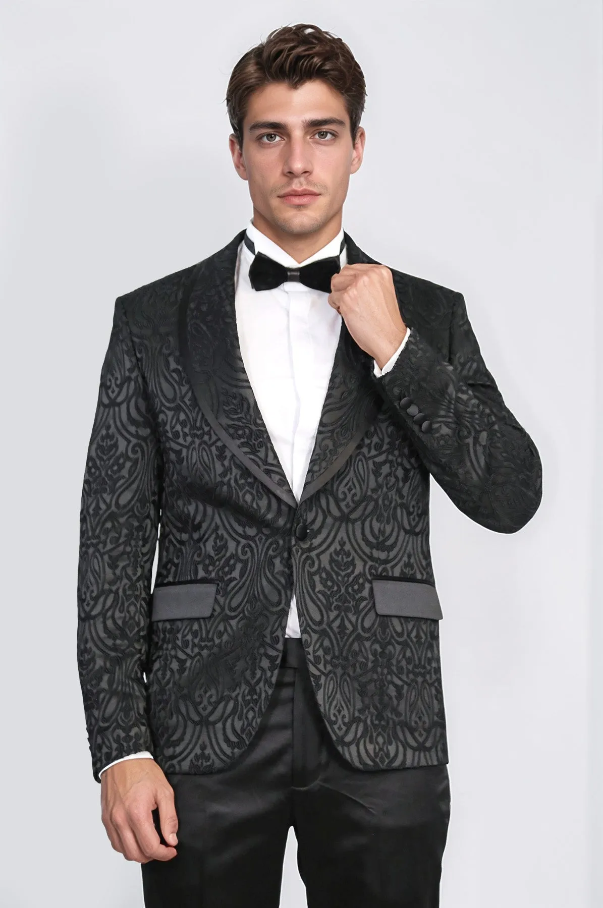 Damask Patterned Shawl Collar Black Tuxedo - Wessi sold by Wessi product image thumbnail 4