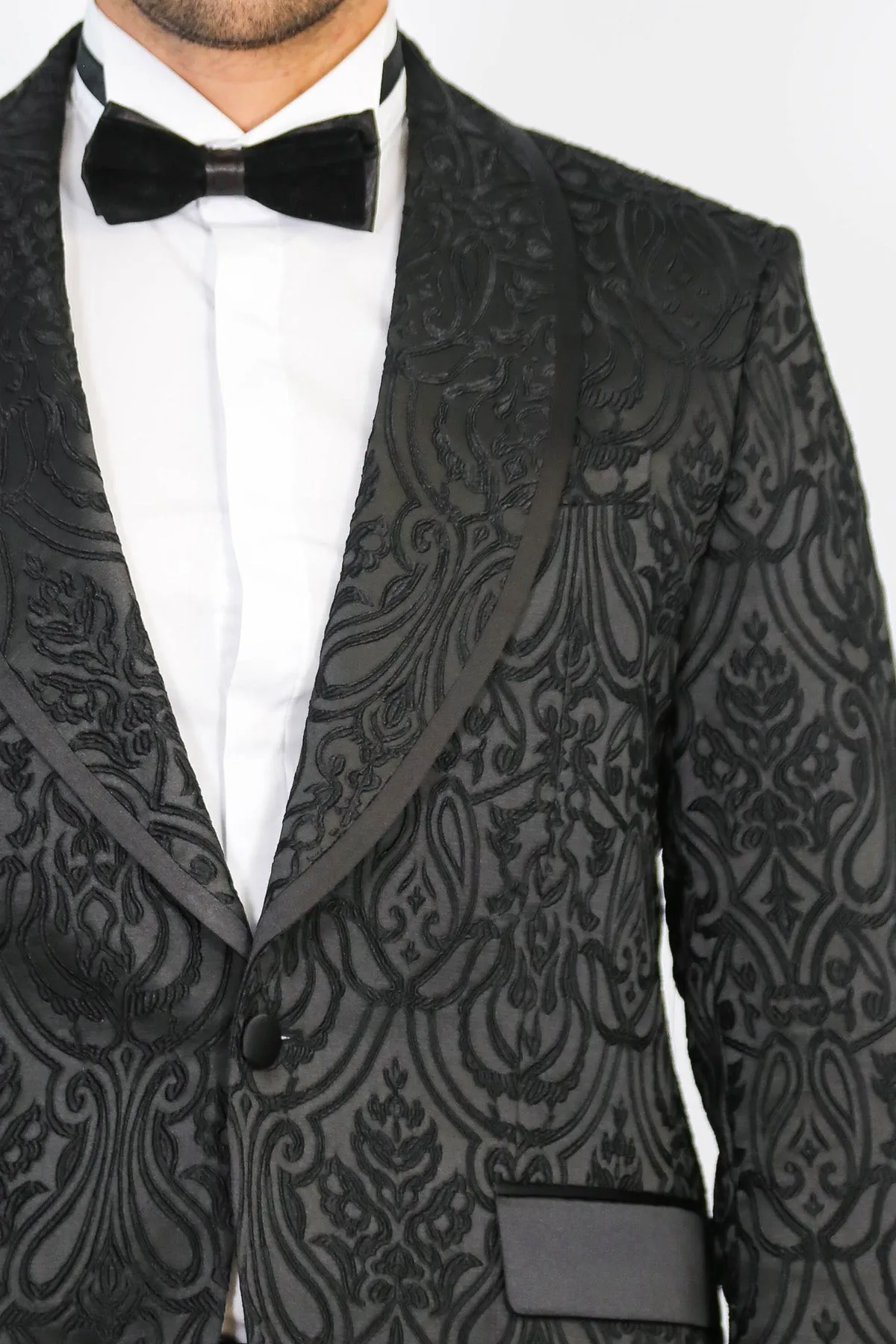 Damask Patterned Shawl Collar Black Tuxedo - Wessi sold by Wessi product image thumbnail 2