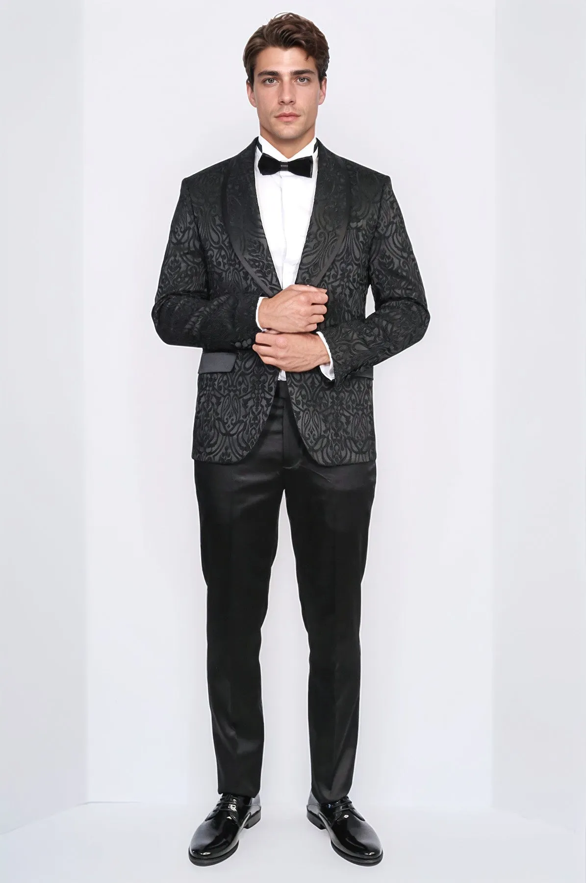 Damask Patterned Shawl Collar Black Tuxedo - Wessi sold by Wessi product image thumbnail 3