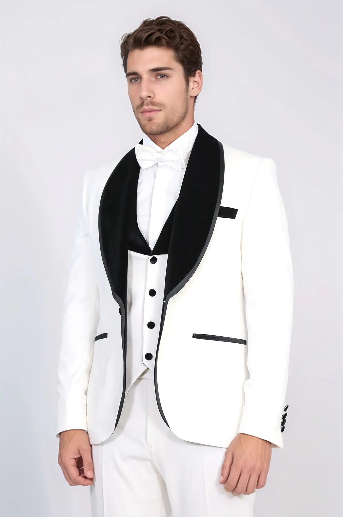 Classic Velvet Lapel White Tuxedo Suit - Wessi sold by Wessi product image thumbnail 3