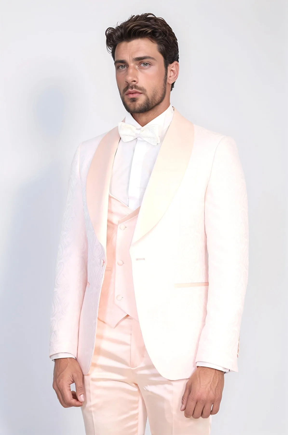 Wavy Patterned Shawl Collar Vested Powder Pink Tuxedo - Wessi sold by Wessi product image thumbnail 3