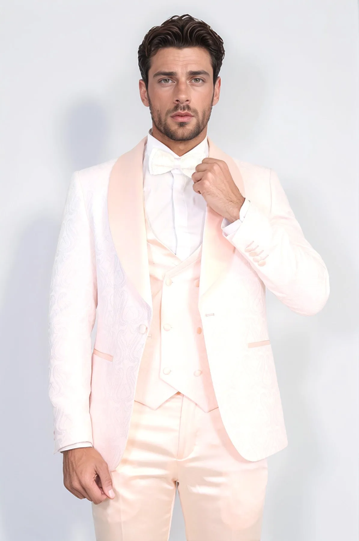 Wavy Patterned Shawl Collar Vested Powder Pink Tuxedo - Wessi sold by Wessi product image thumbnail 5