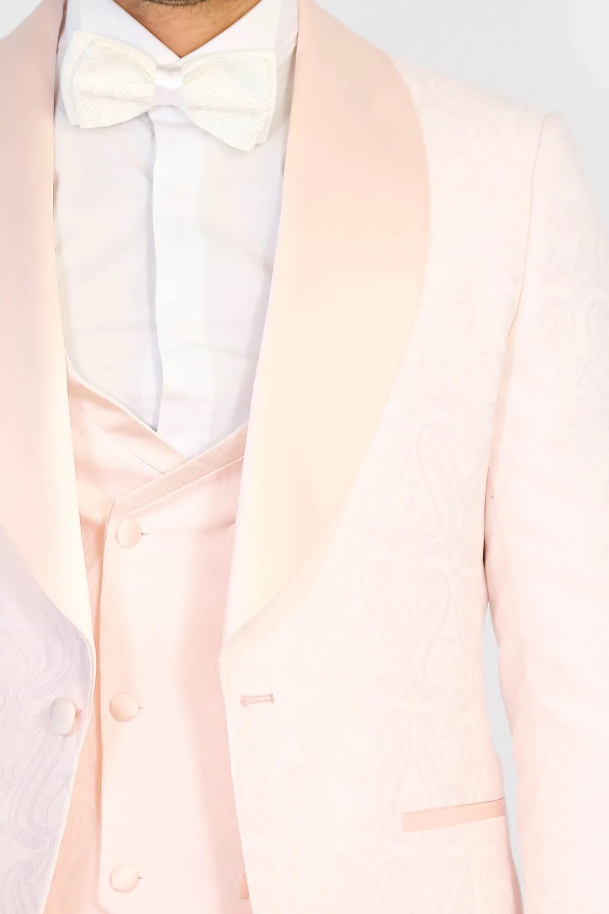 Wavy Patterned Shawl Collar Vested Powder Pink Tuxedo - Wessi sold by Wessi product image thumbnail 2