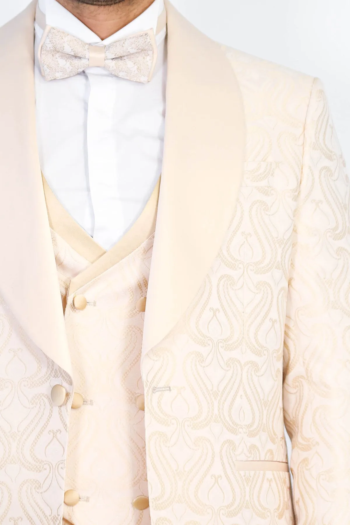 Wavy Patterned Shawl Collar Vested Cream Tuxedo - Wessi sold by Wessi product image thumbnail 2