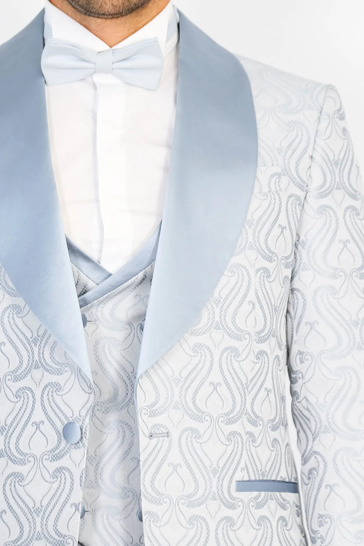 Wavy Patterned Shawl Collar Vested Ice Blue Tuxedo - Wessi sold by Wessi product image thumbnail 2