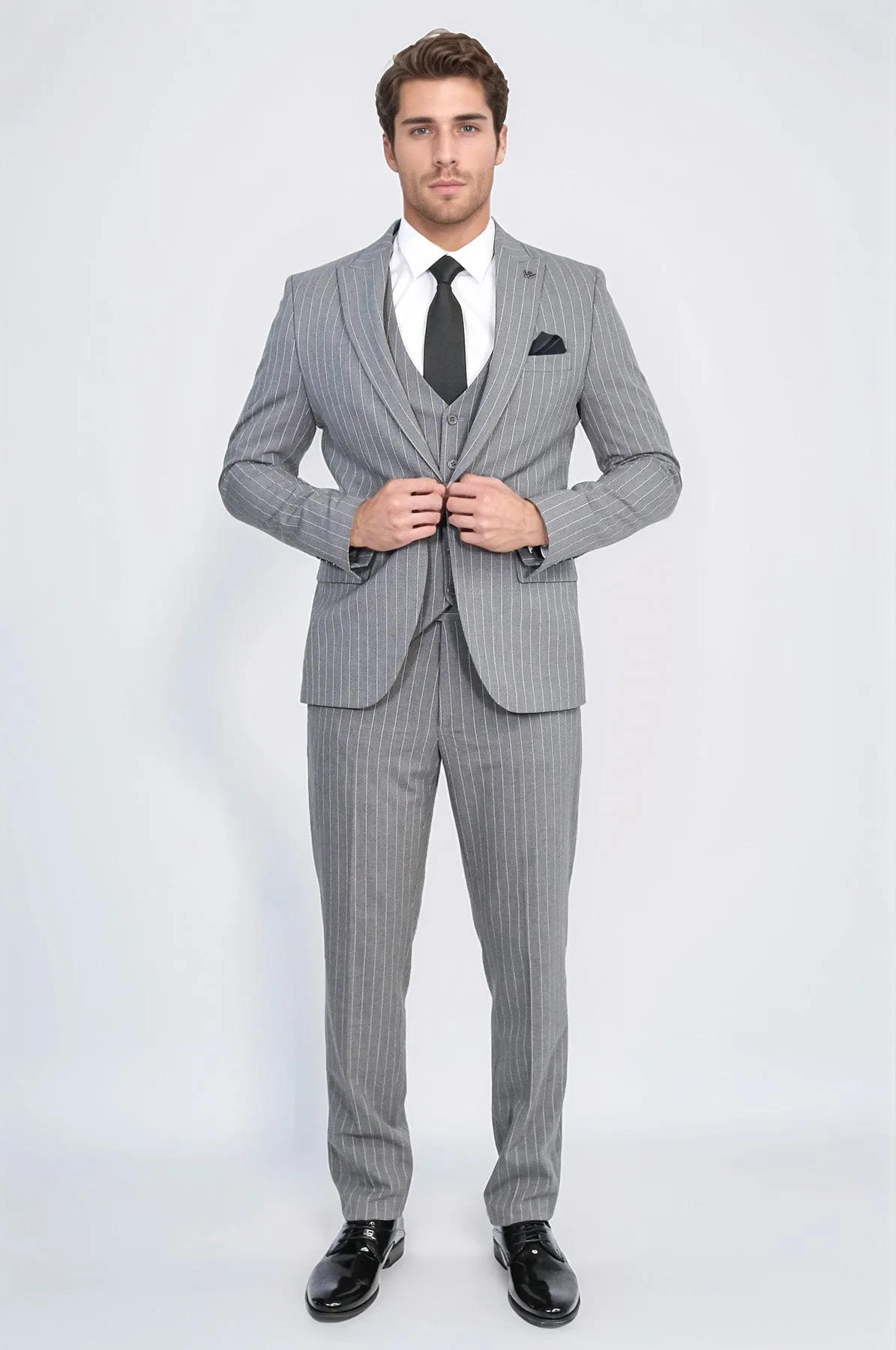 Striped Single Button with Vested Gray Mens Suit - Wessi sold by Wessi product image thumbnail 3