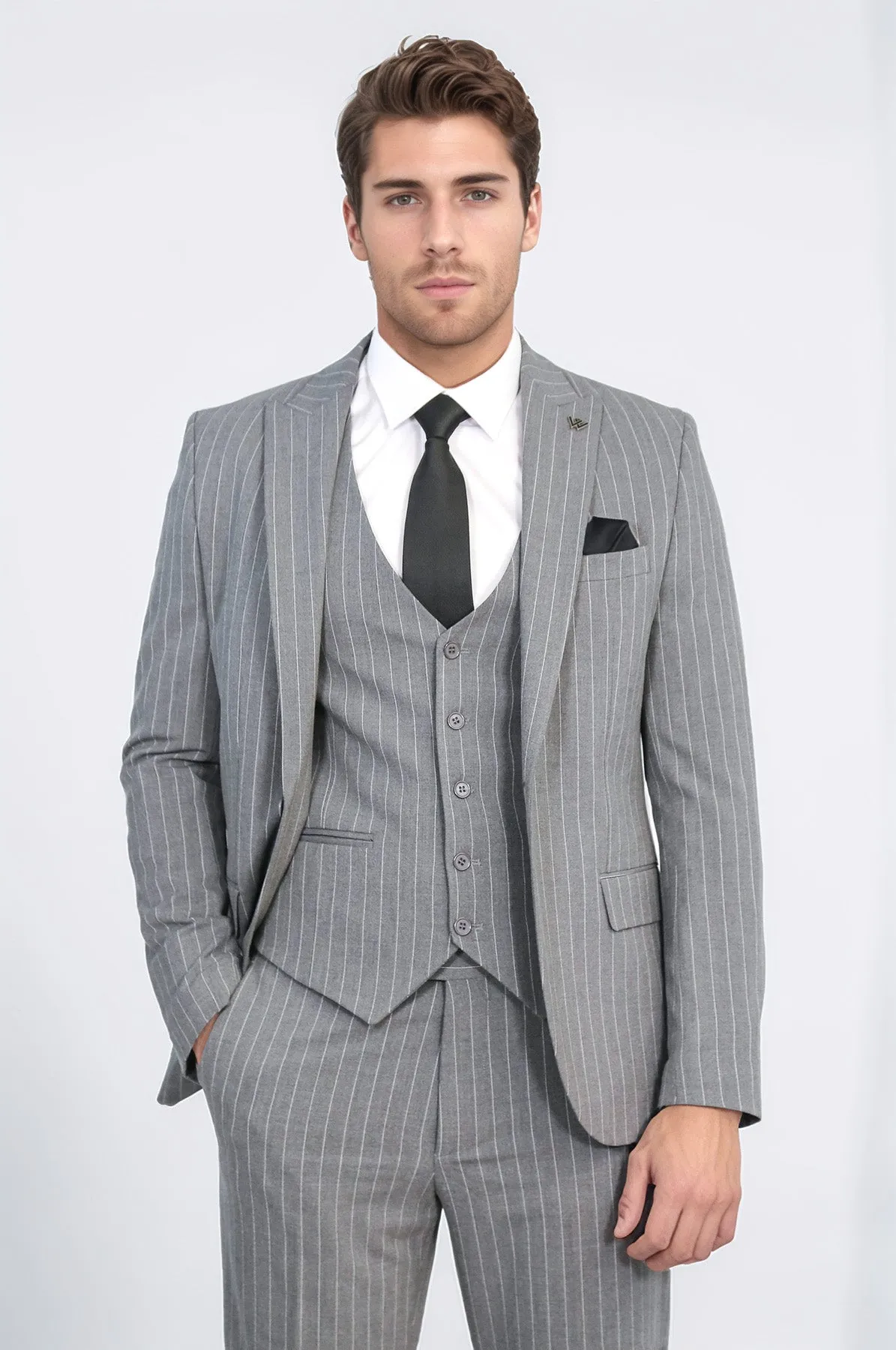 Striped Single Button with Vested Gray Mens Suit - Wessi sold by Wessi