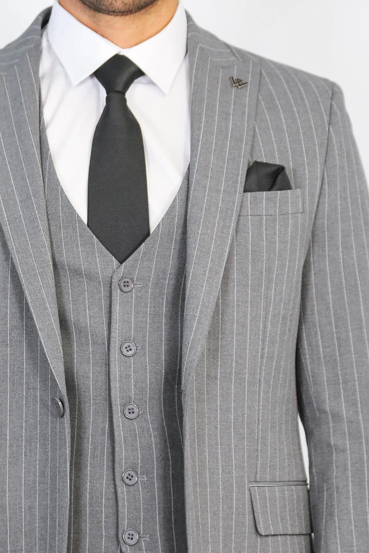 Striped Single Button with Vested Gray Mens Suit - Wessi sold by Wessi product image thumbnail 2