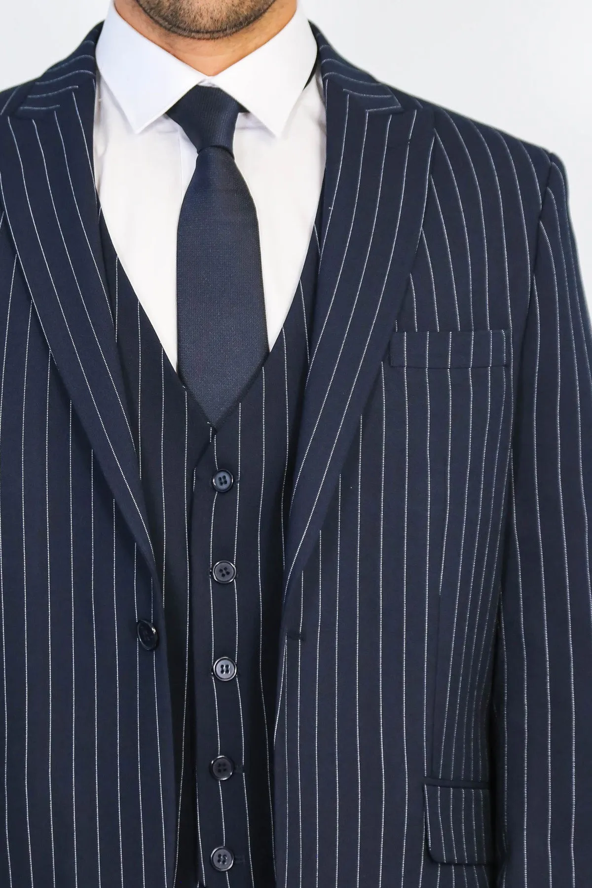Striped Single Button with Vested Navy Blue Mens Suit - Wessi sold by Wessi product image thumbnail 2